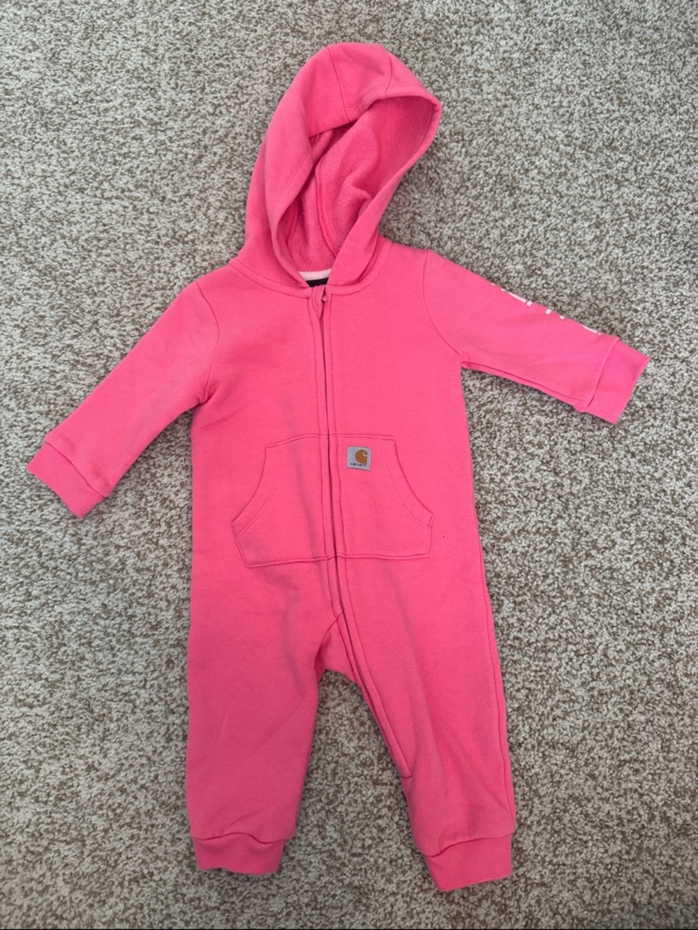Carhartt Hot Pink Hooded One-Piece Romper - 6M